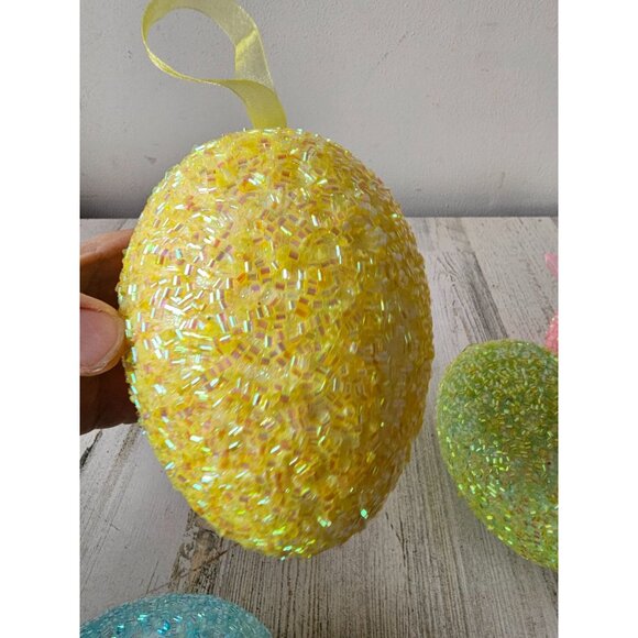 Large sequin glitter egg ornament Easter spring decor green pink blue sparkle - Picture 6 of 12